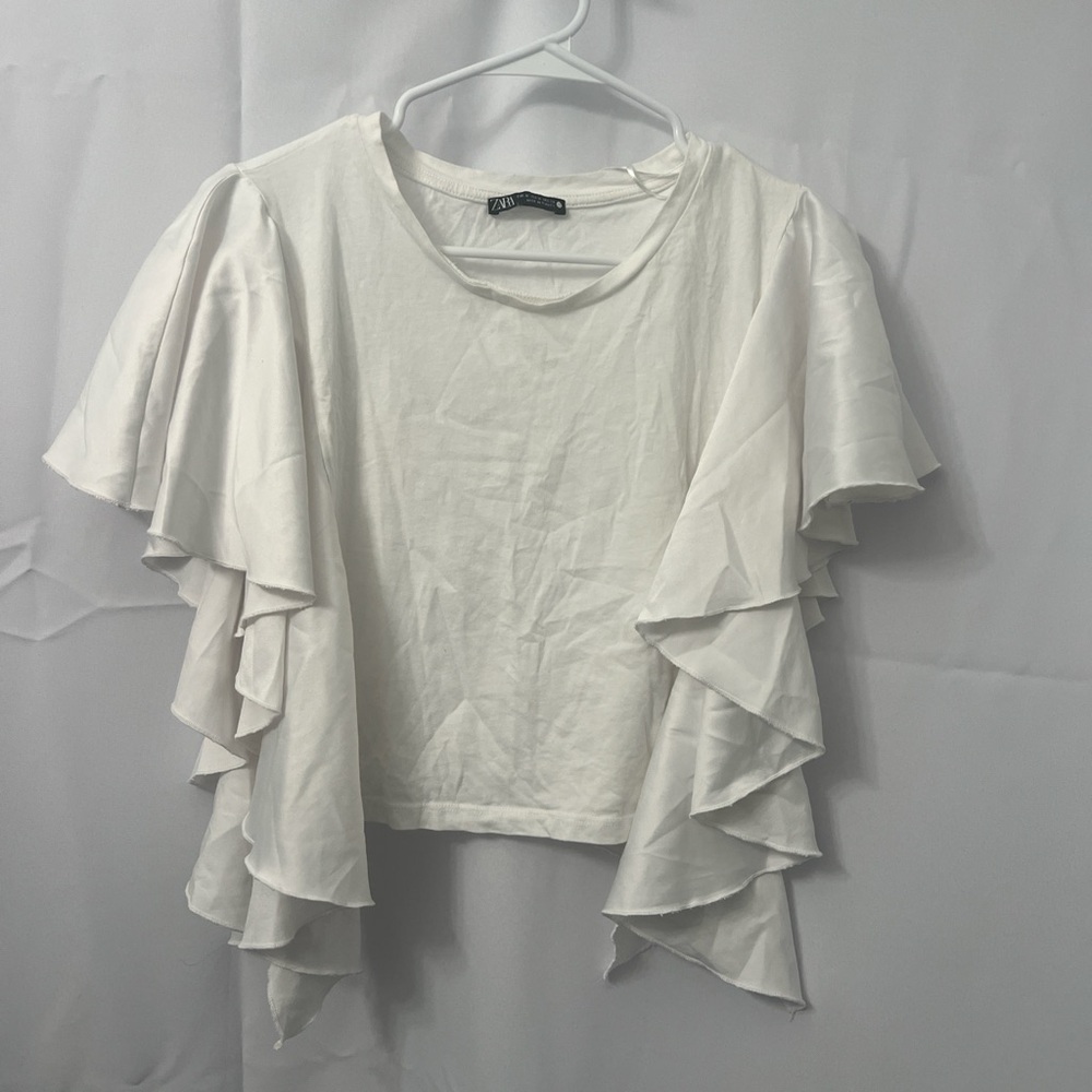 Elegant White Ruffle Sleeve Top
